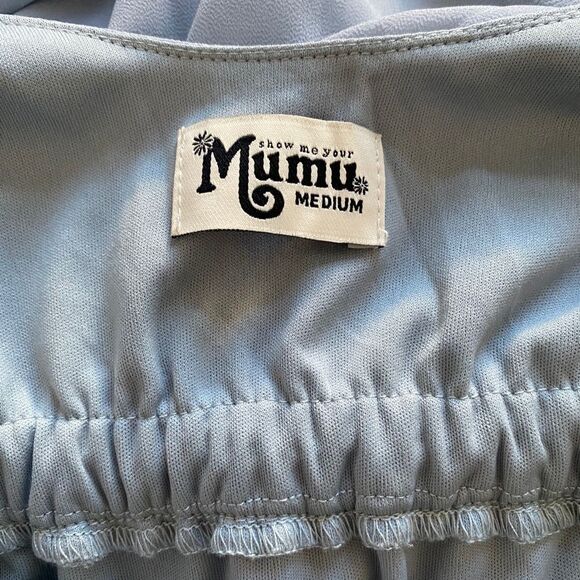 Show Me Your MuMu Caitlin Ruffle Maxi Dress Steel Blue Chiffon Women’s Medium - Picture 4 of 12